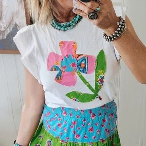 Ivy Jane NWOT White Patch T-Shirt with Colorful Floral Design
